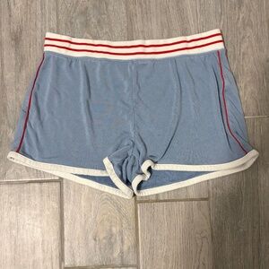PJ Salvage Light Blue Terry Lounge Shorts with Red White Track Stripe - MEDIUM